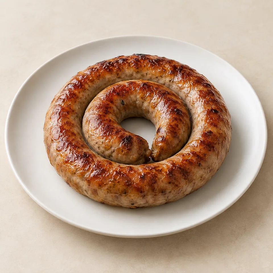 Kiełbasa domowa wieprzowa — ilustracja propozycji podania