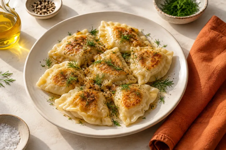 Pierogi z masłem i koperkiem — ilustracyjna propozycja podania