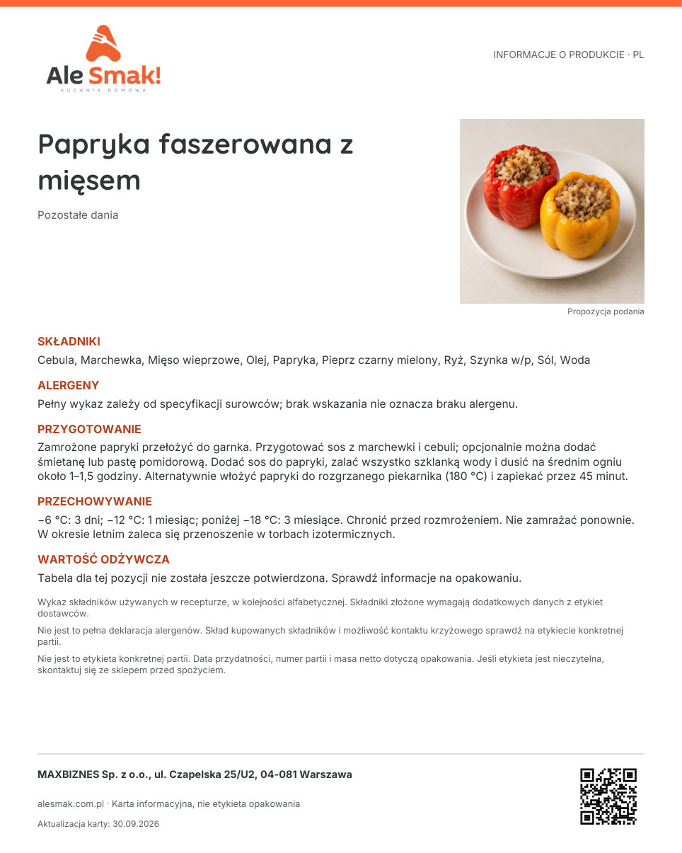 Karta informacyjna (PL): Papryka faszerowana z mięsem