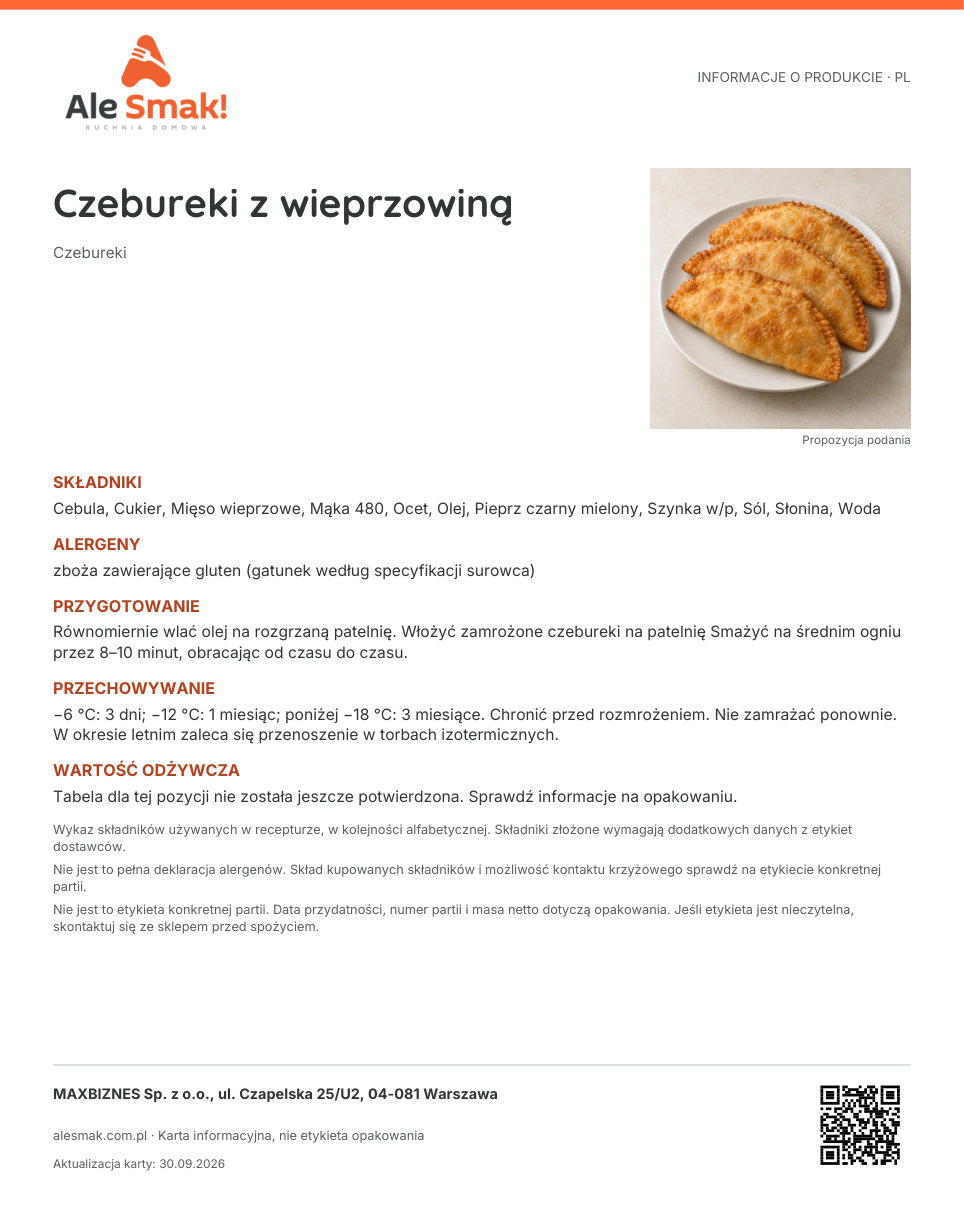 Karta informacyjna (PL): Czebureki z wieprzowiną