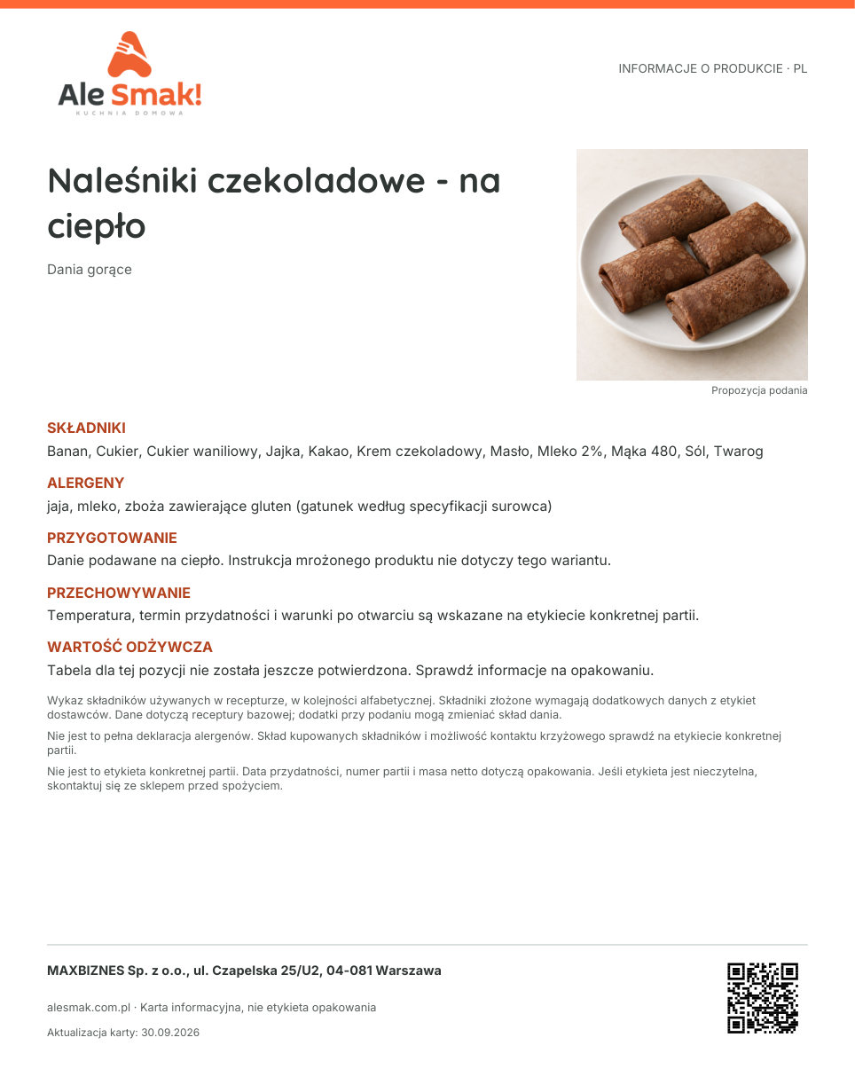 Karta informacyjna (PL): Naleśniki czekoladowe - na ciepło