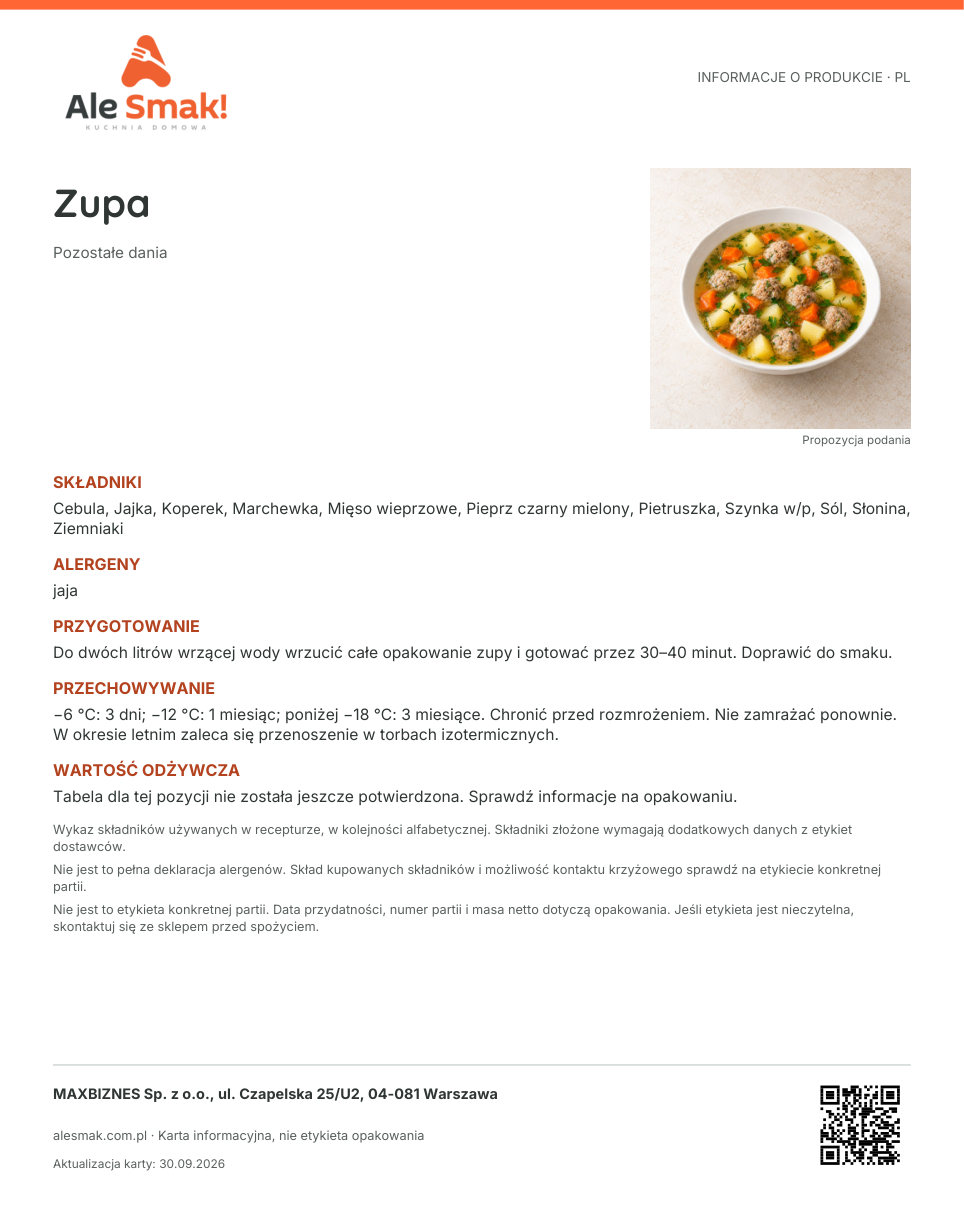 Karta informacyjna (PL): Zupa