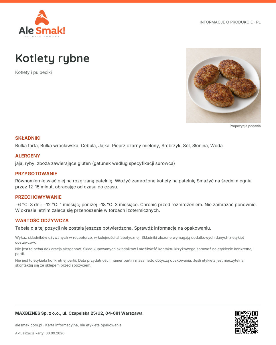 Karta informacyjna (PL): Kotlety rybne