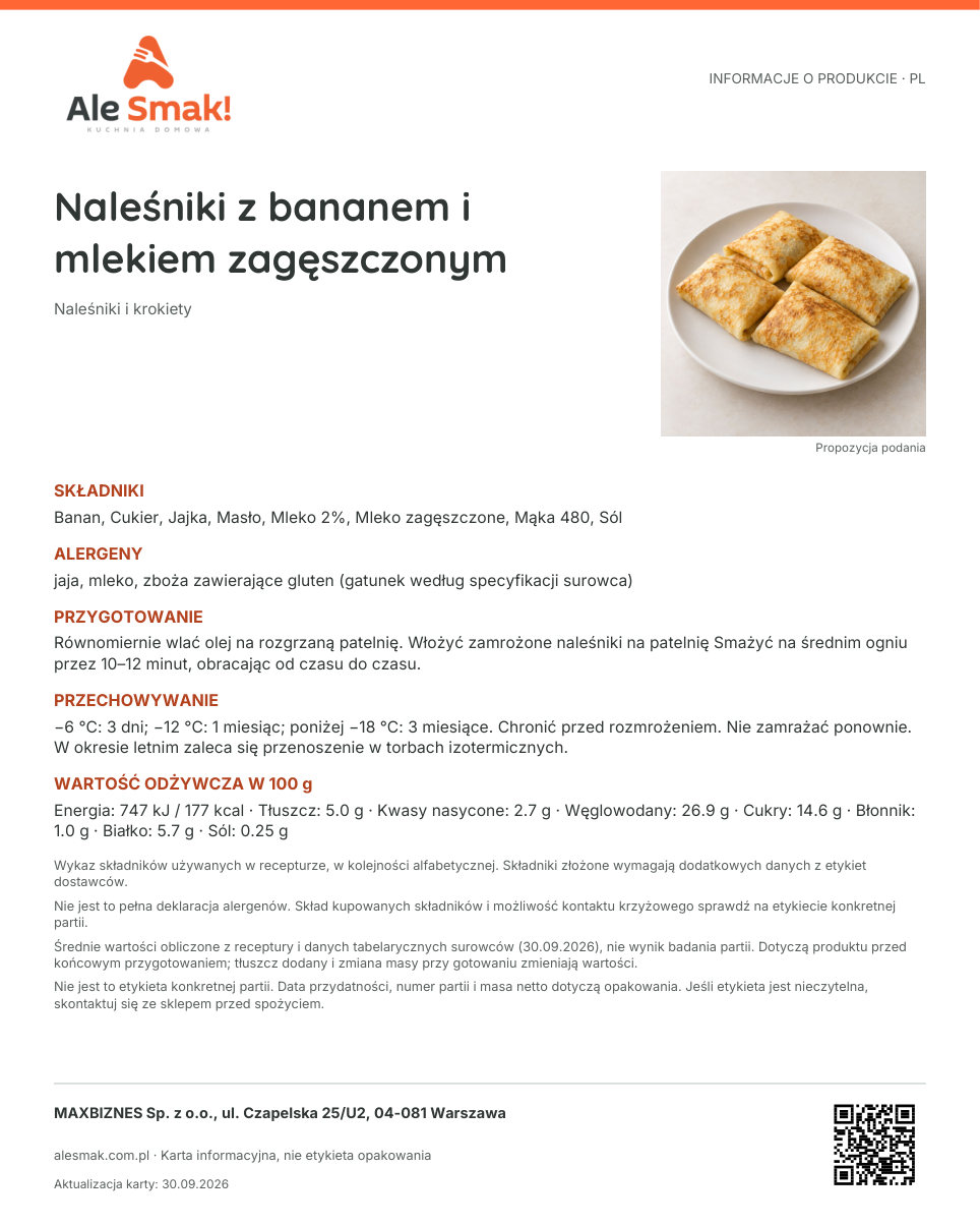 Karta informacyjna (PL): Naleśniki z bananem i mlekiem zagęszczonym