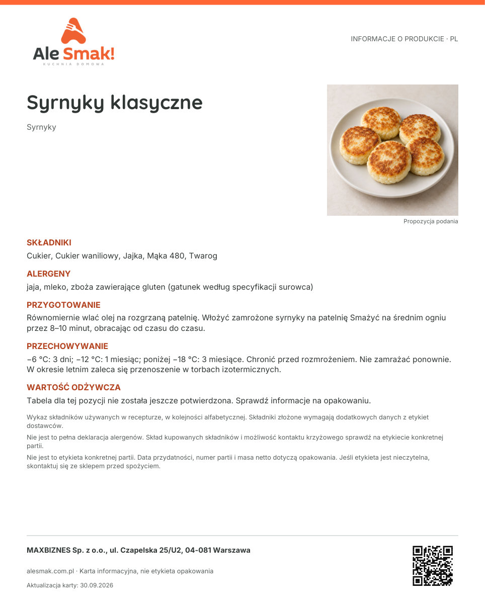 Karta informacyjna (PL): Syrnyky klasyczne