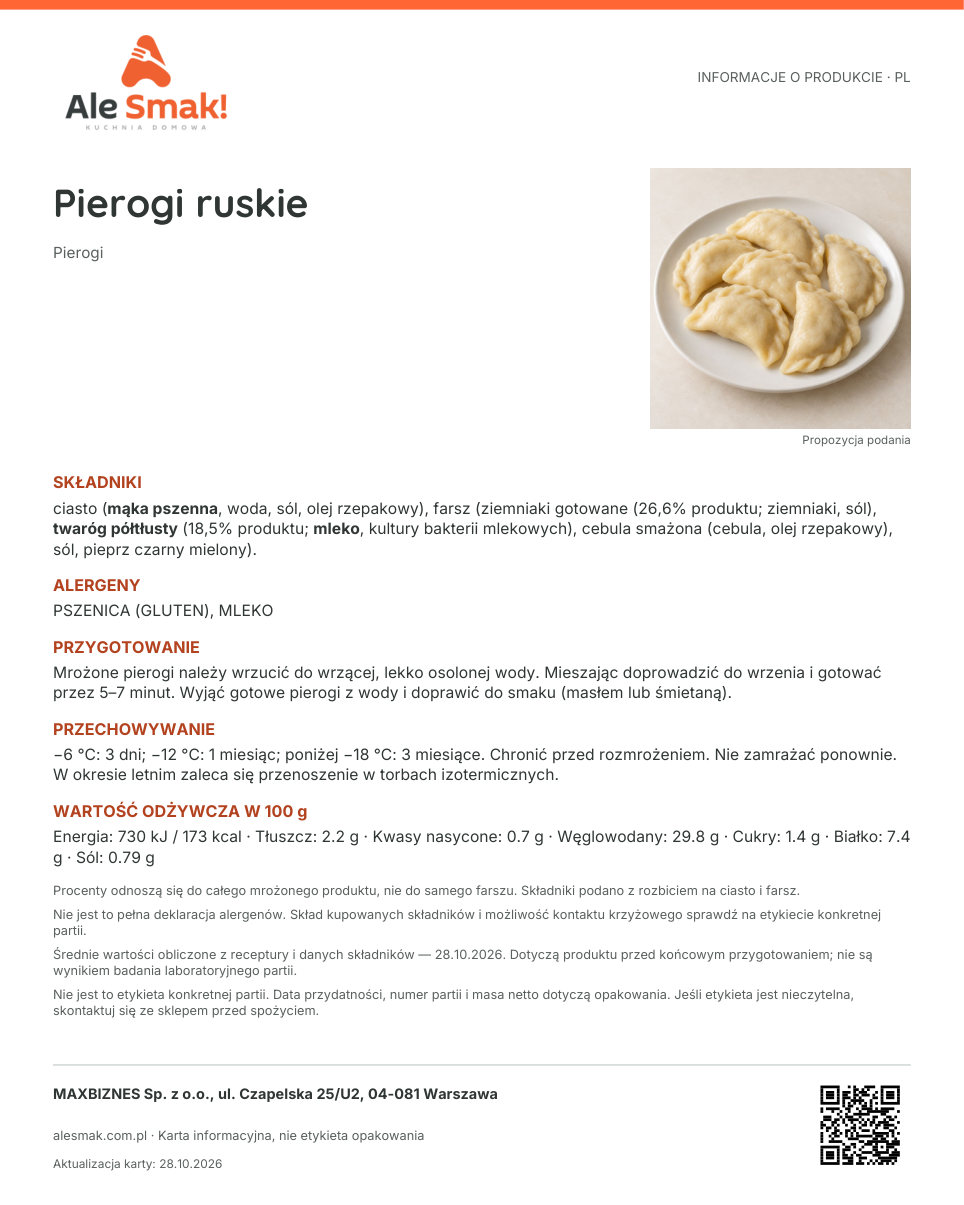 Karta informacyjna (PL): Pierogi ruskie