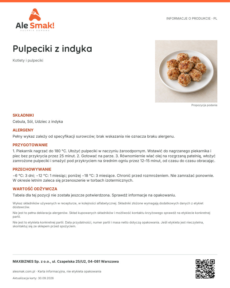 Karta informacyjna (PL): Pulpeciki z indyka