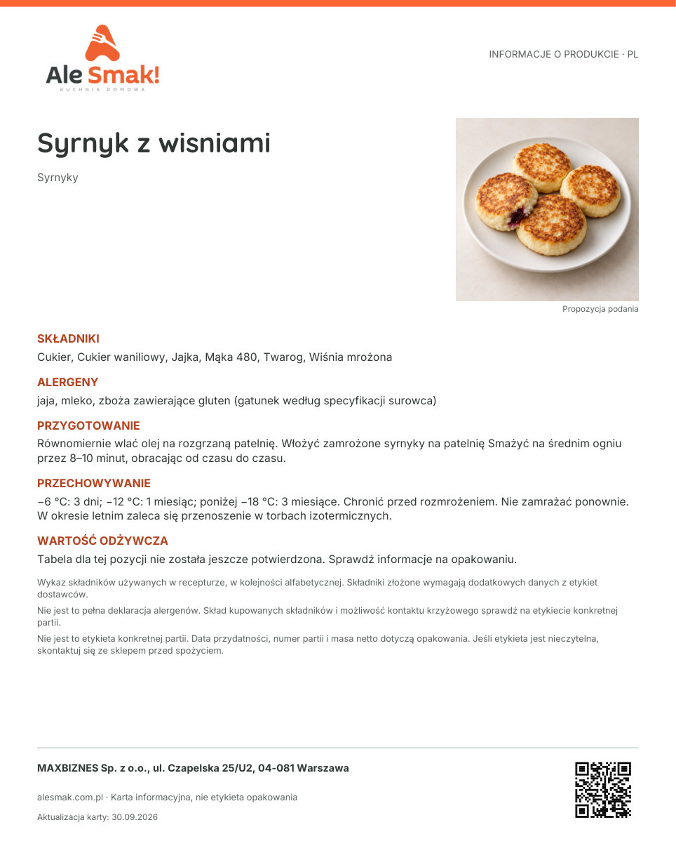Karta informacyjna (PL): Syrnyk z wisniami