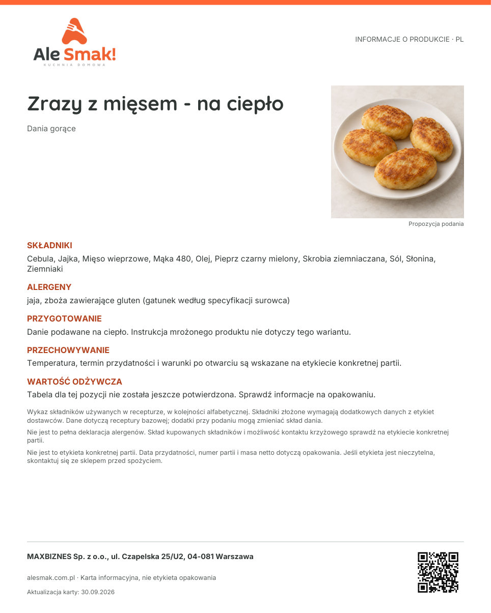 Karta informacyjna (PL): Zrazy z mięsem - na ciepło
