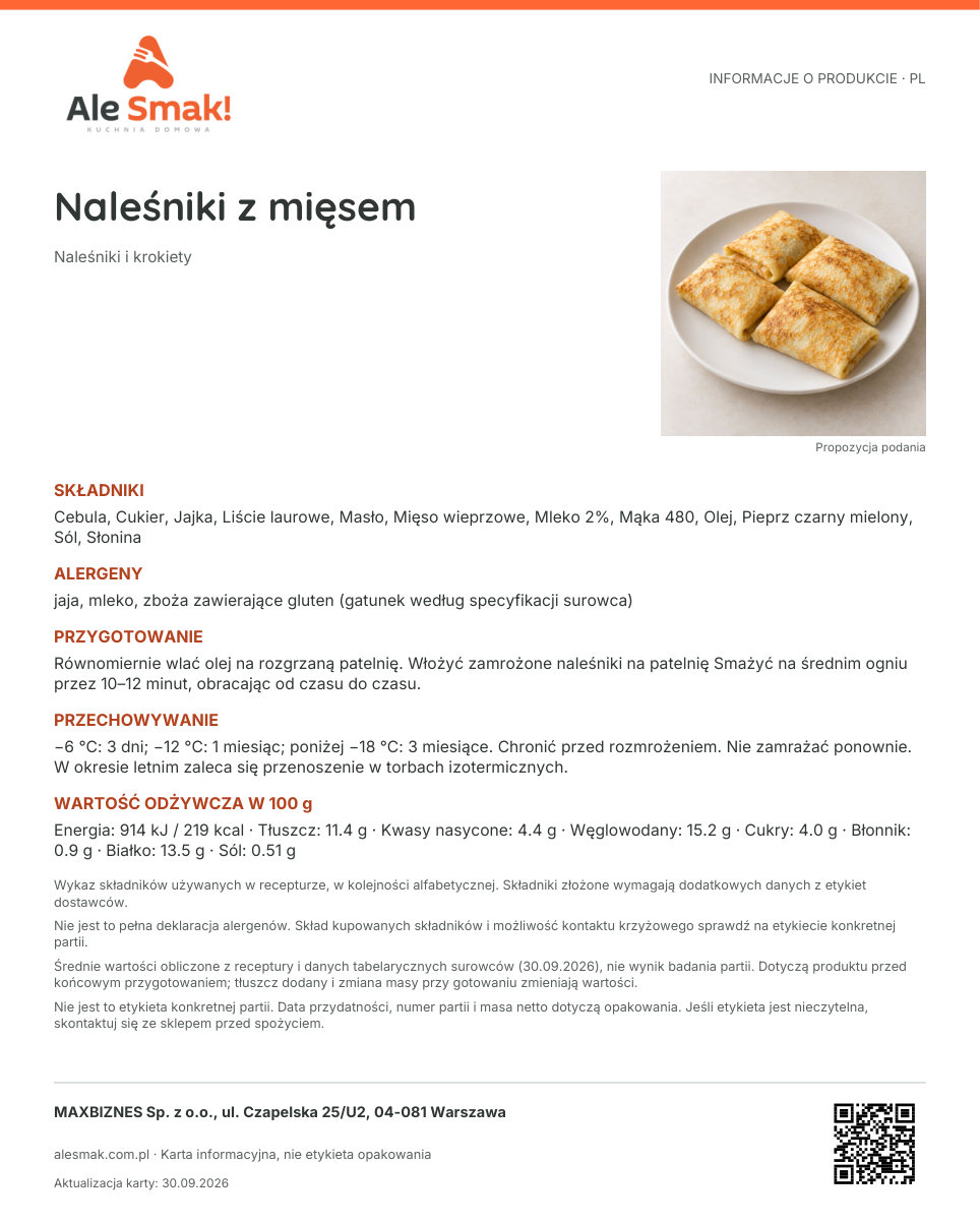 Karta informacyjna (PL): Naleśniki z mięsem
