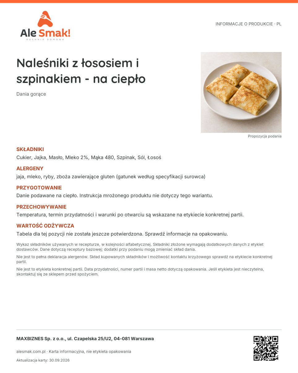 Karta informacyjna (PL): Naleśniki z łososiem i szpinakiem - na ciepło