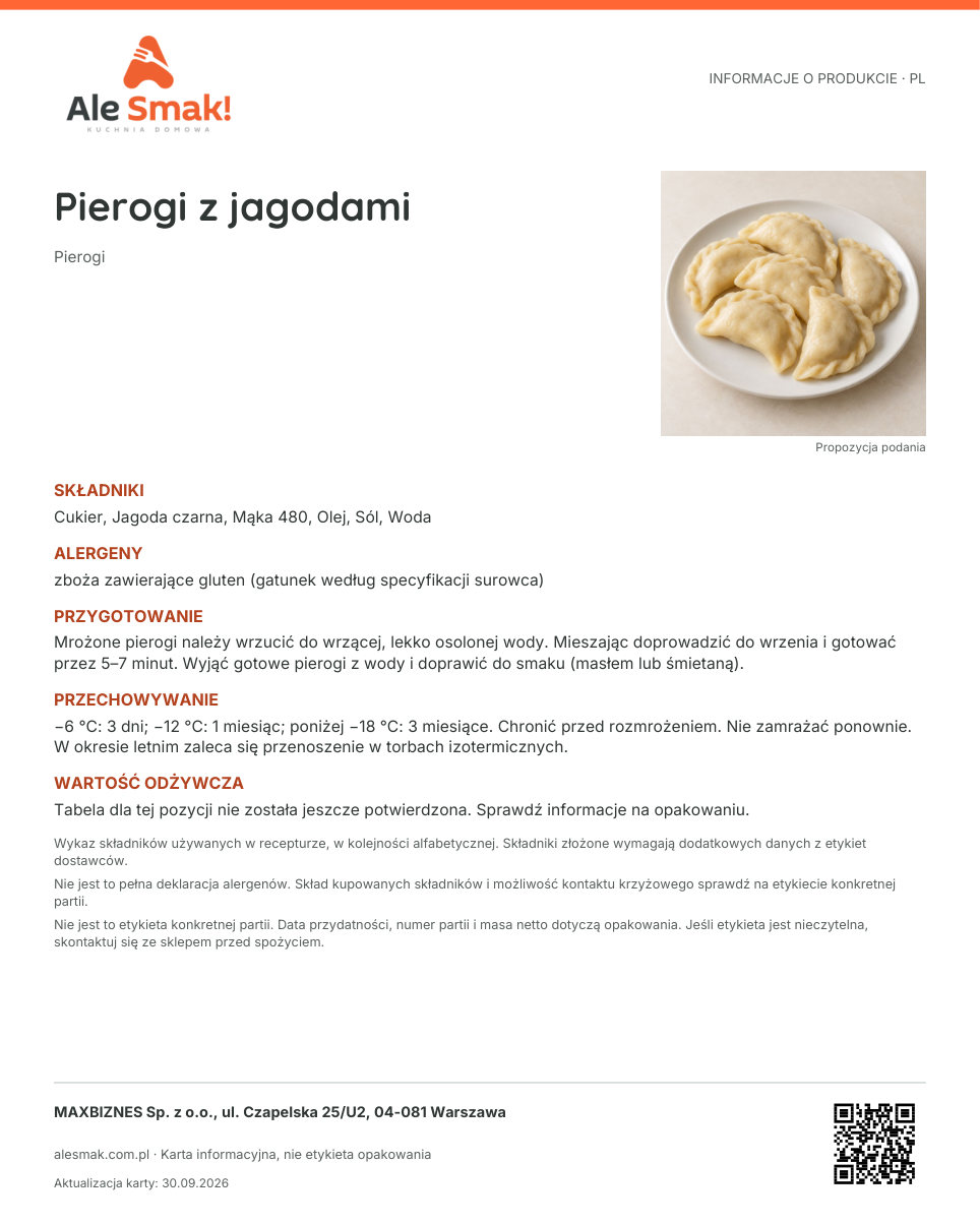Karta informacyjna (PL): Pierogi z jagodami