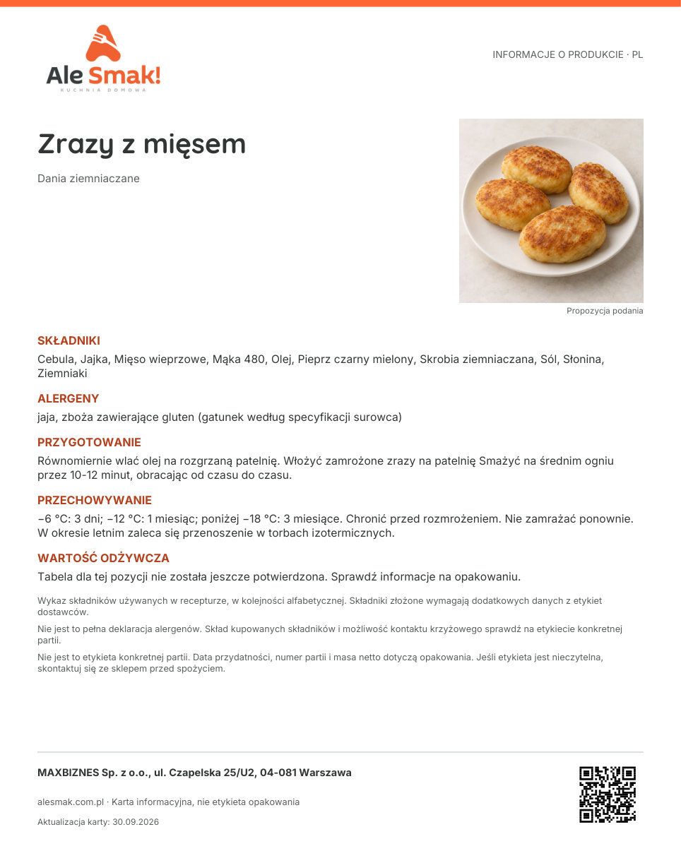 Karta informacyjna (PL): Zrazy z mięsem