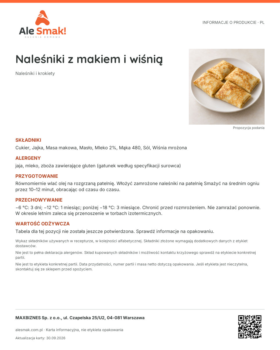 Karta informacyjna (PL): Naleśniki z makiem i wiśnią