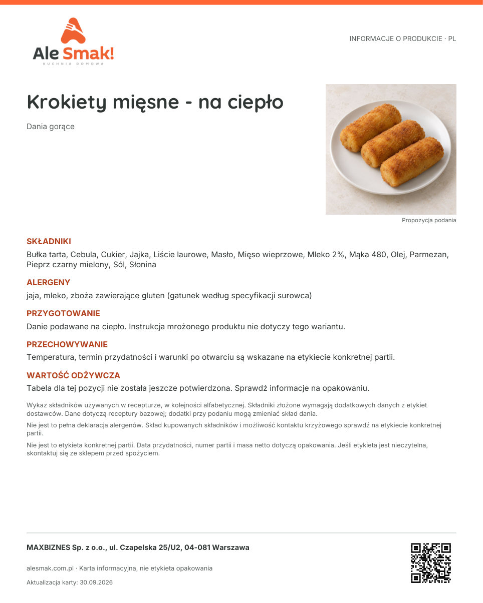 Karta informacyjna (PL): Krokiety mięsne - na ciepło