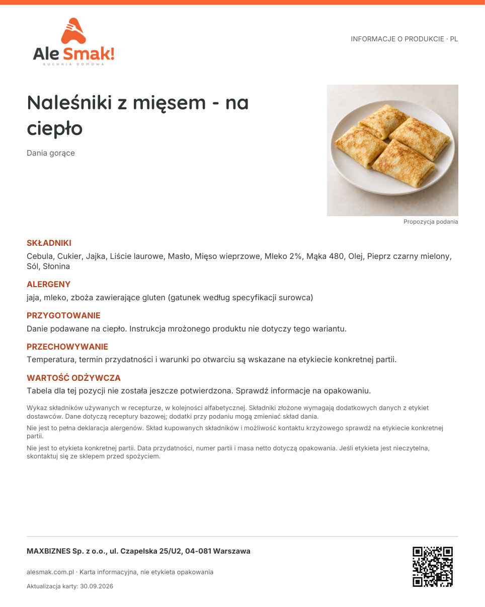 Karta informacyjna (PL): Naleśniki z mięsem - na ciepło