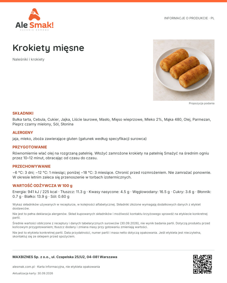 Karta informacyjna (PL): Krokiety mięsne