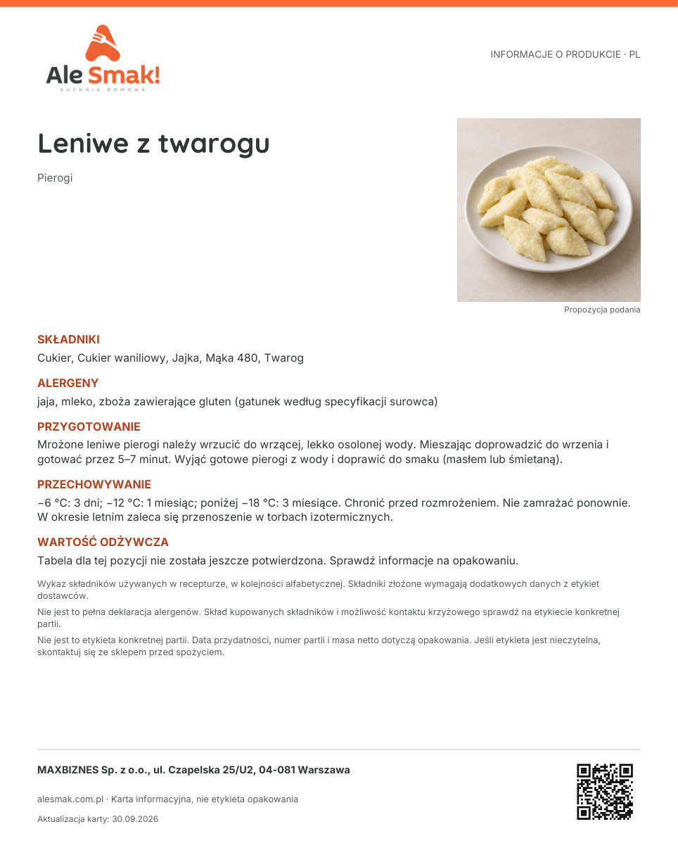 Karta informacyjna (PL): Leniwe z twarogu