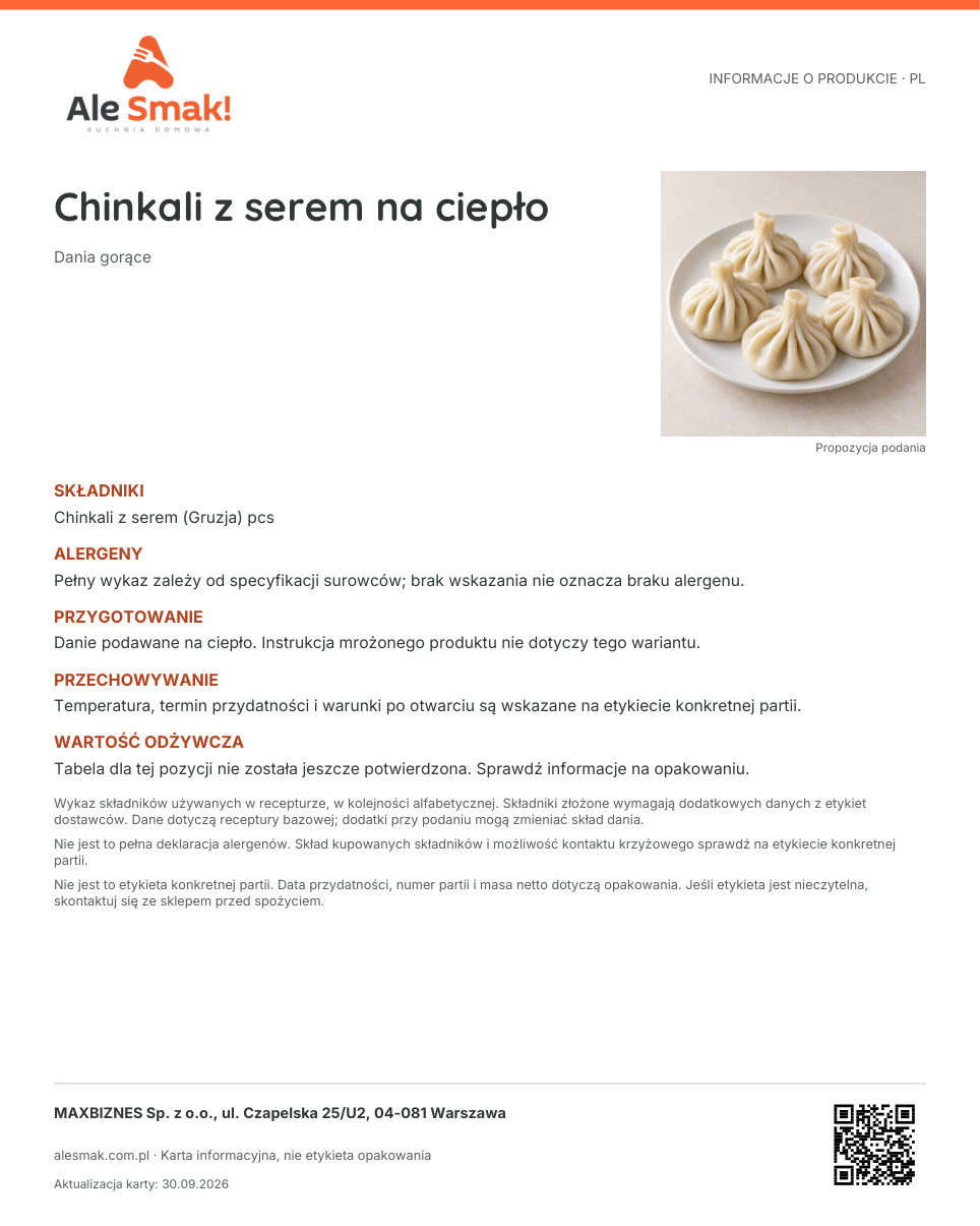 Karta informacyjna (PL): Chinkali z serem na ciepło