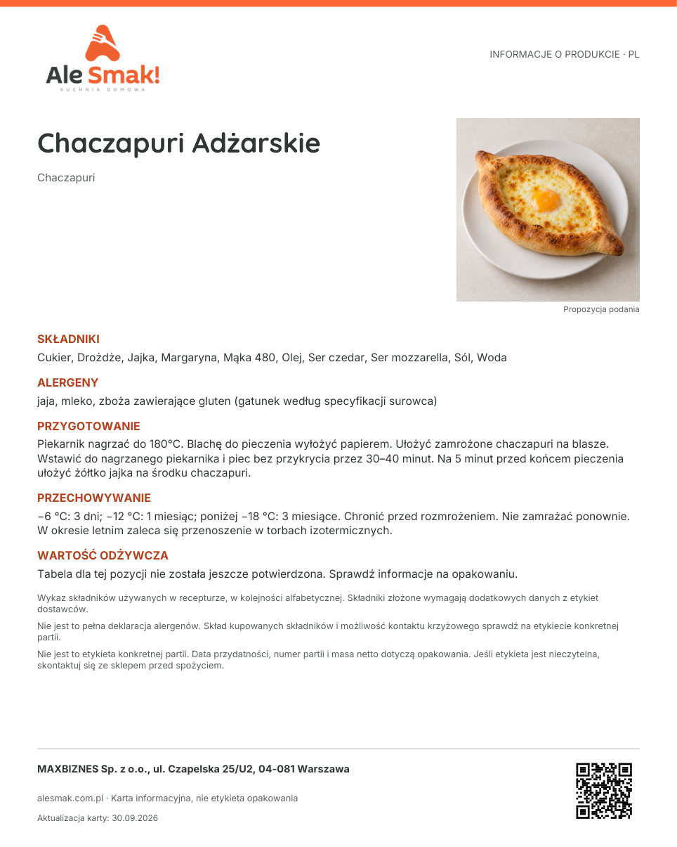 Karta informacyjna (PL): Chaczapuri Adżarskie