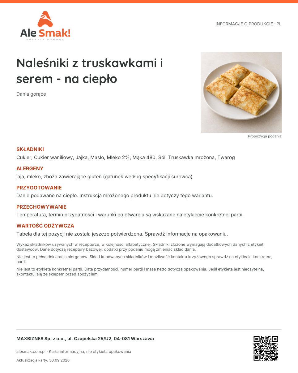 Karta informacyjna (PL): Naleśniki z truskawkami i serem - na ciepło