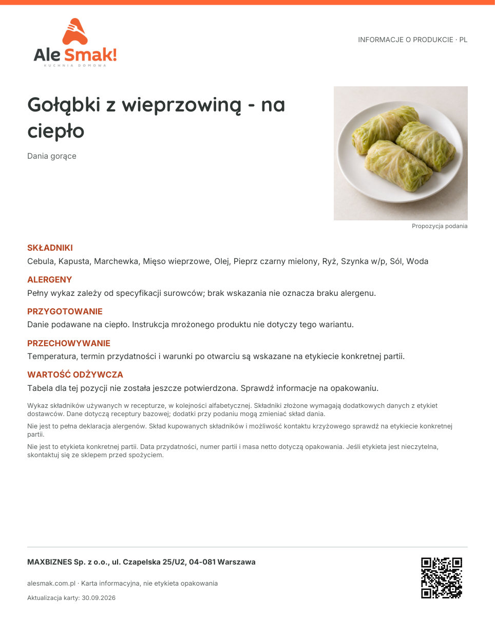 Karta informacyjna (PL): Gołąbki z wieprzowiną - na ciepło
