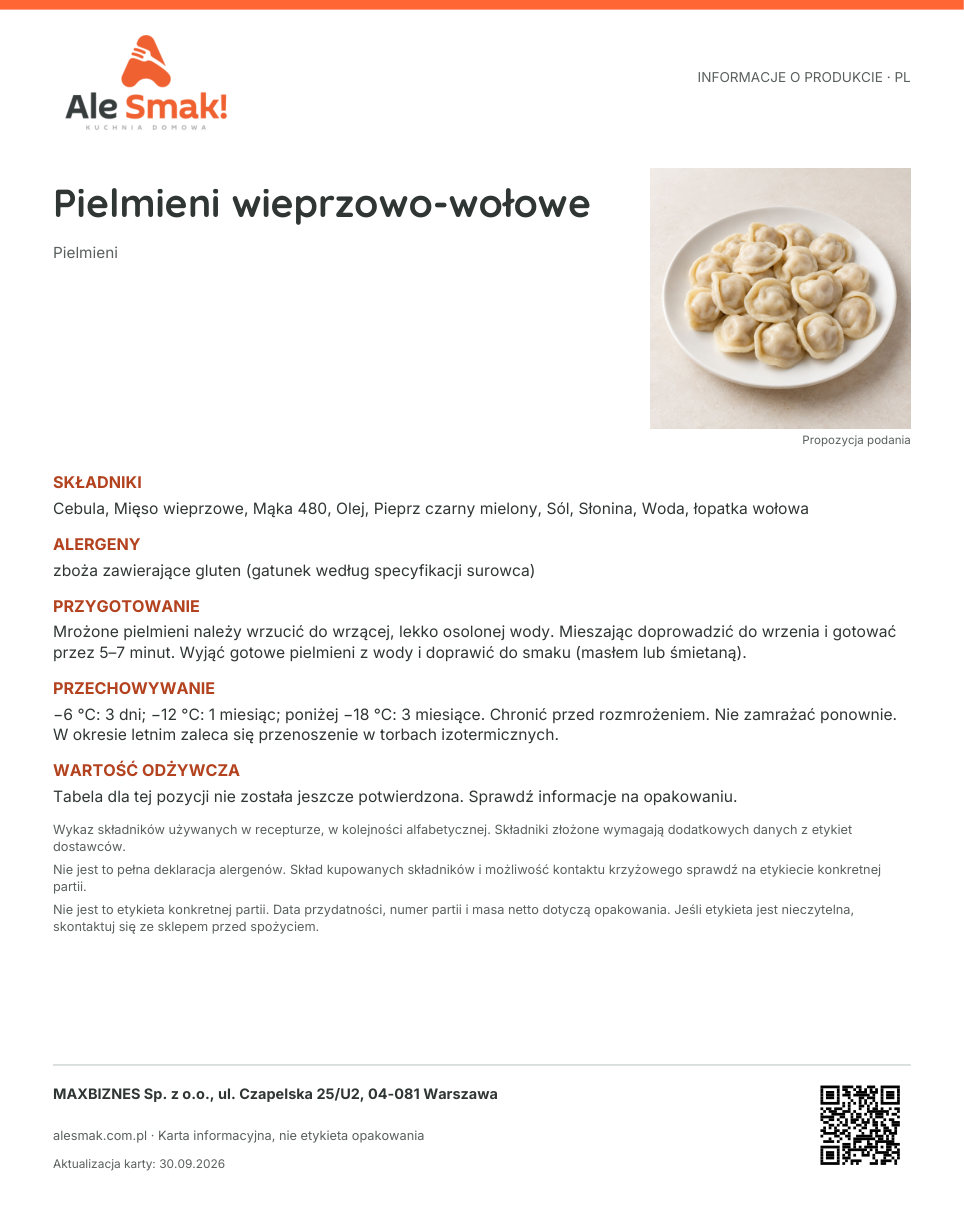 Karta informacyjna (PL): Pielmieni wieprzowo-wołowe