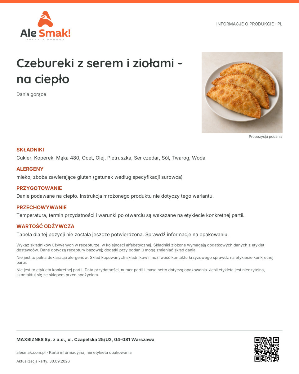 Karta informacyjna (PL): Czebureki z serem i ziołami - na ciepło