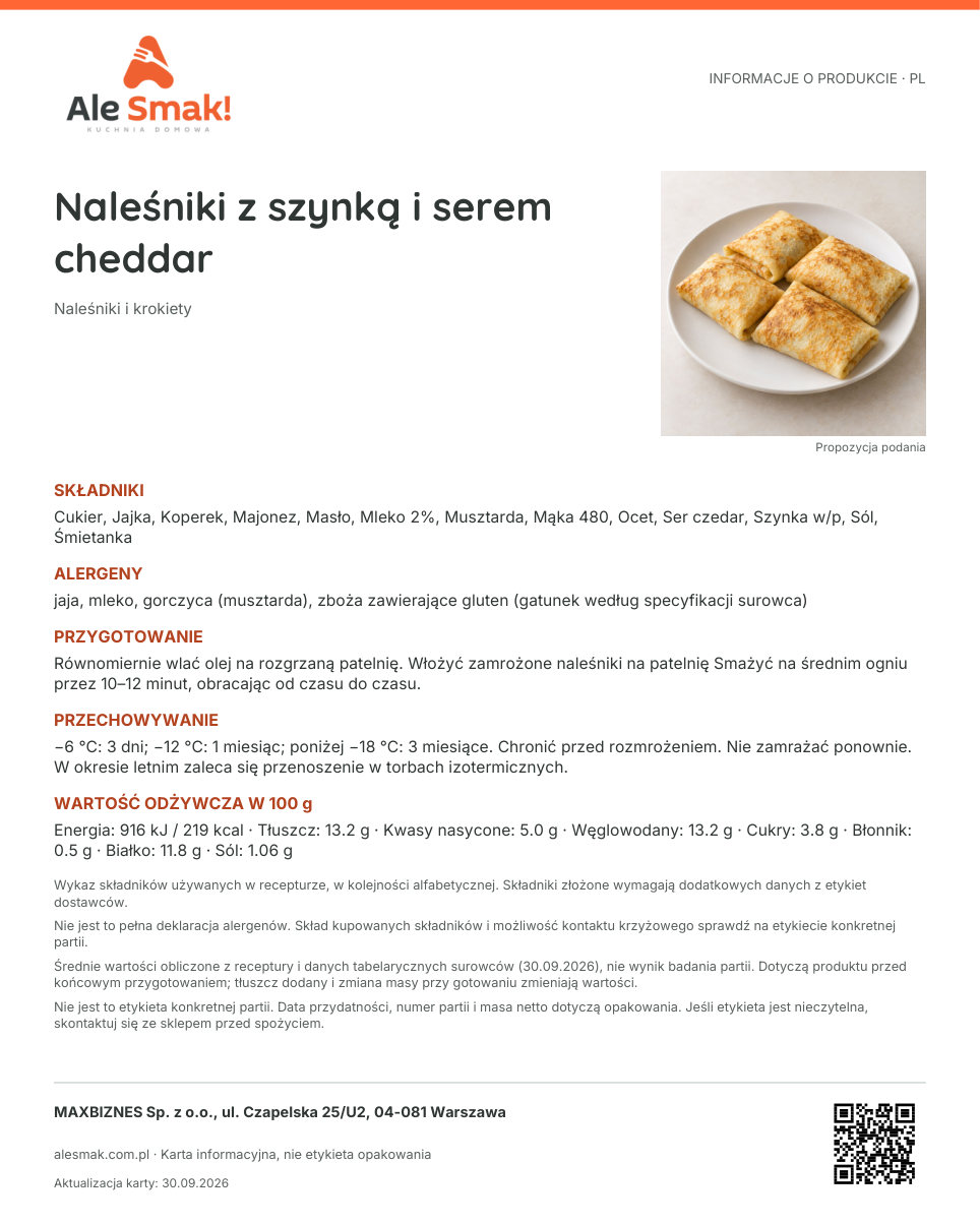 Karta informacyjna (PL): Naleśniki z szynką i serem cheddar