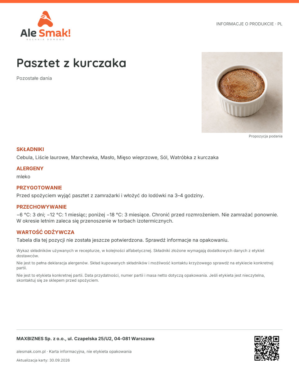 Karta informacyjna (PL): Pasztet z kurczaka