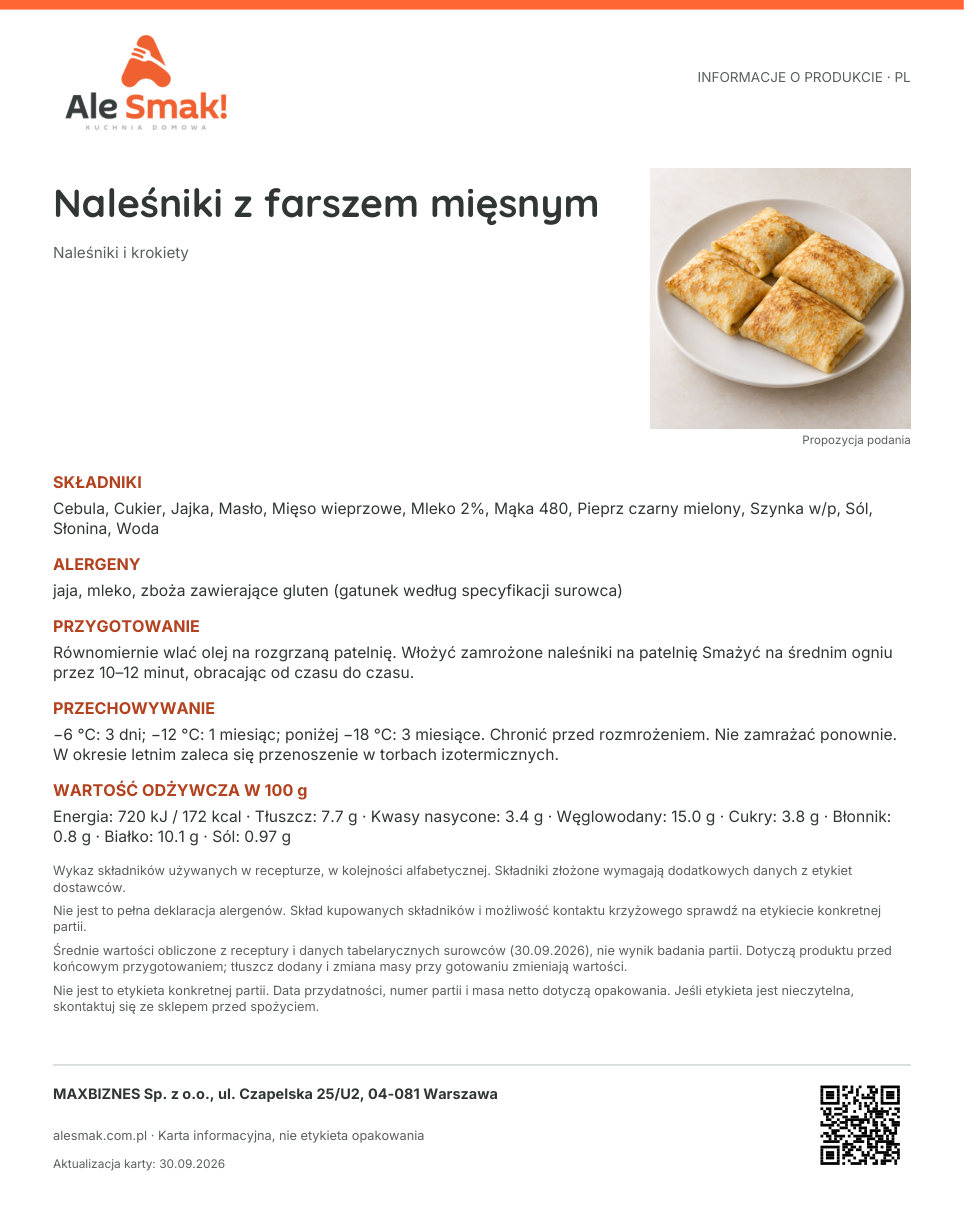 Karta informacyjna (PL): Naleśniki z farszem mięsnym