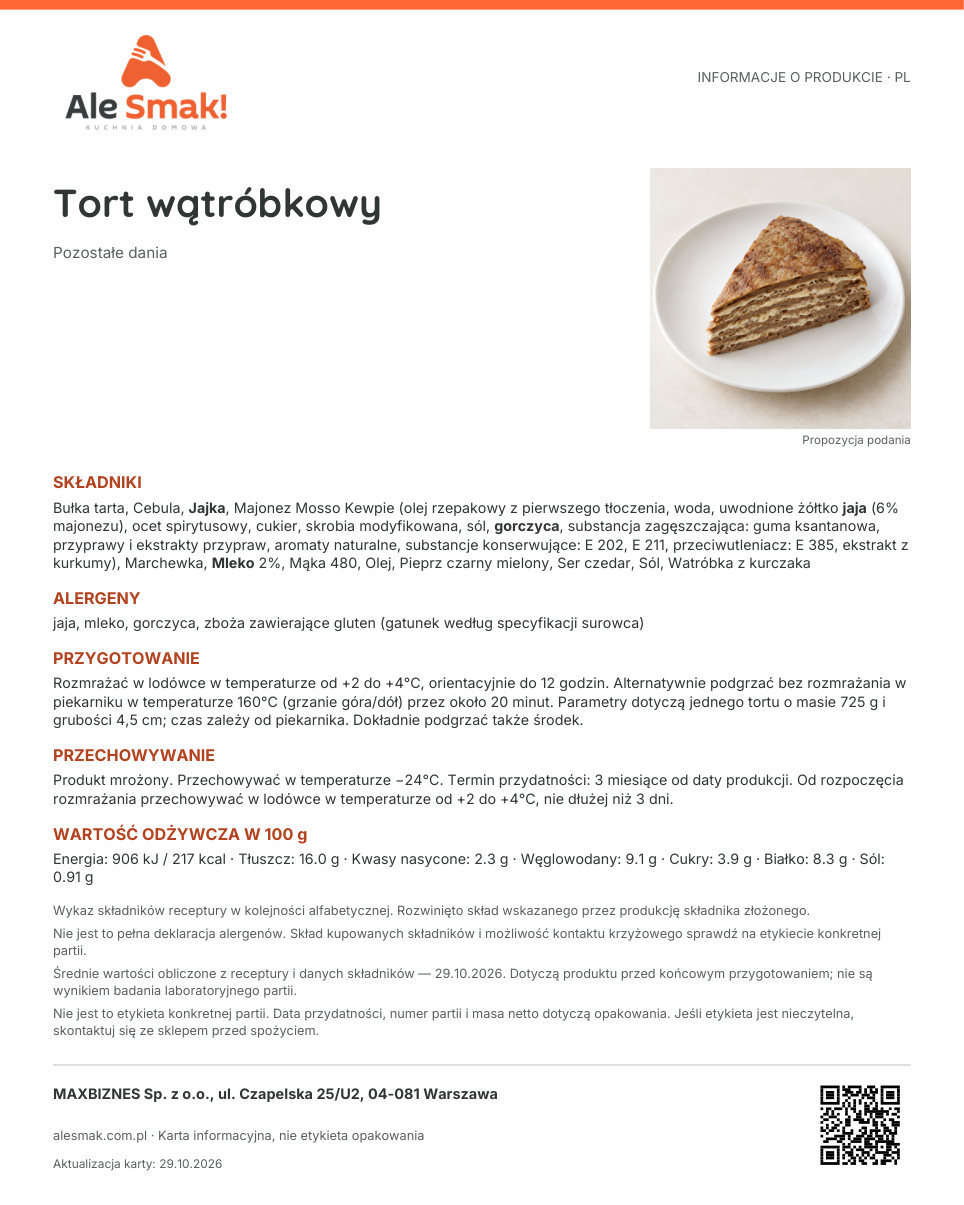 Karta informacyjna (PL): Tort wątróbkowy