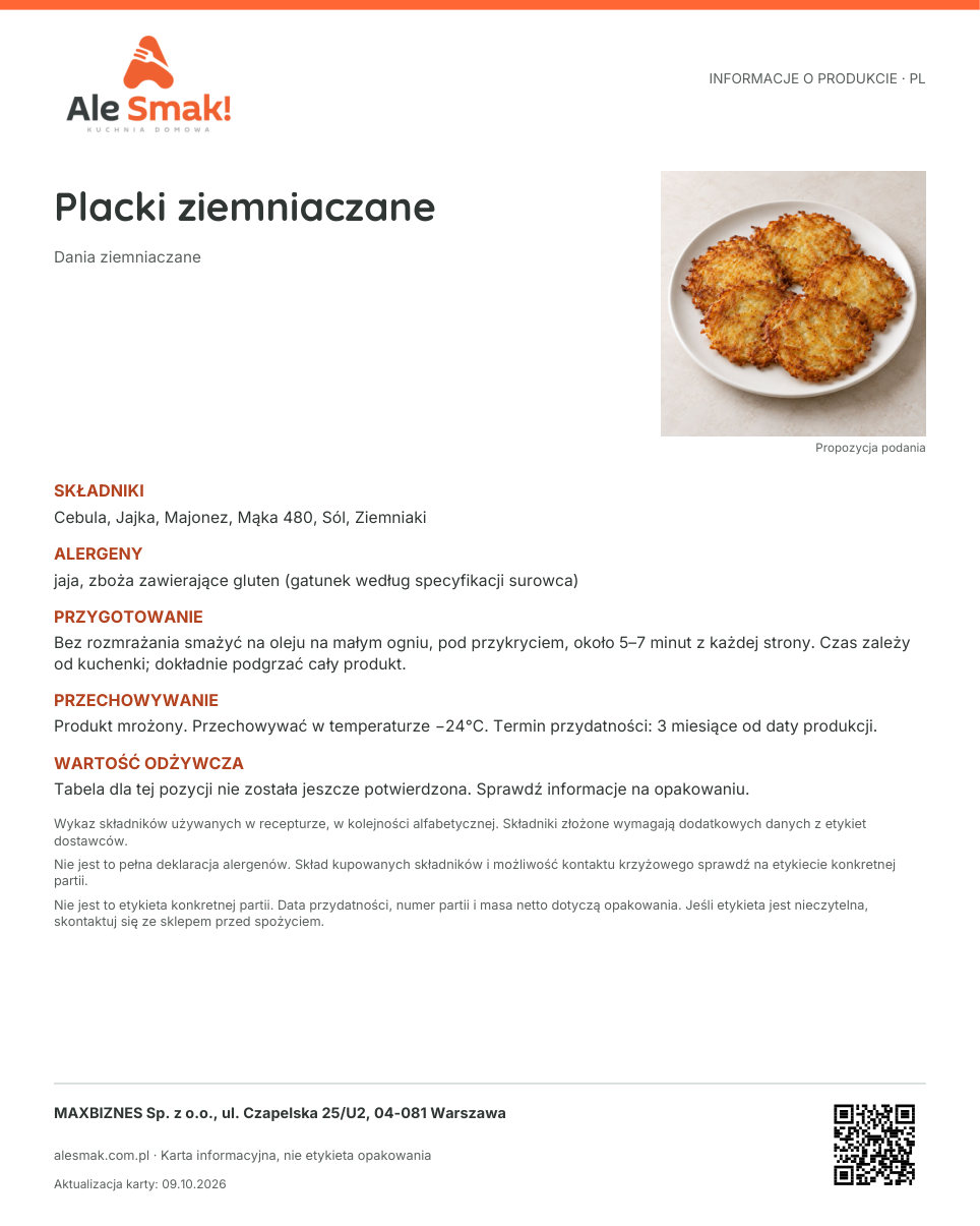 Karta informacyjna (PL): Placki ziemniaczane